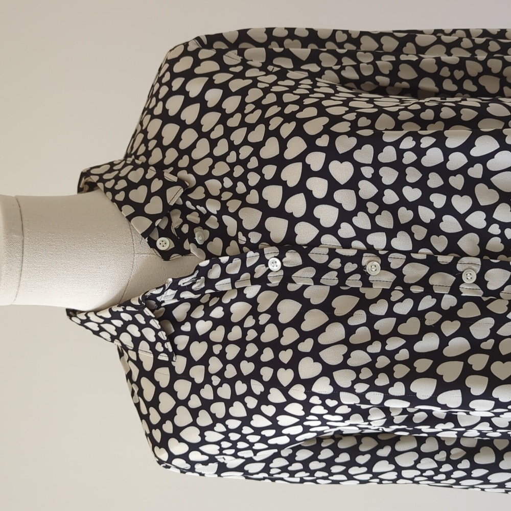 J. Crew Silk Black and White Heart Blouse